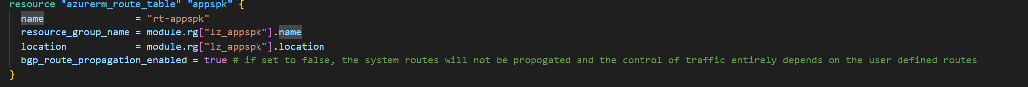 Route table with BGP disabled