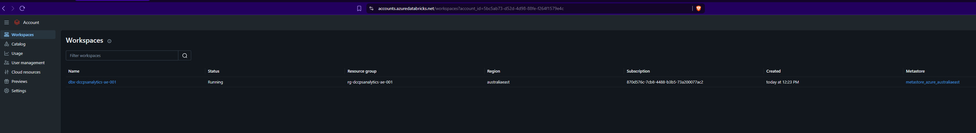 Accounts console - workspace management