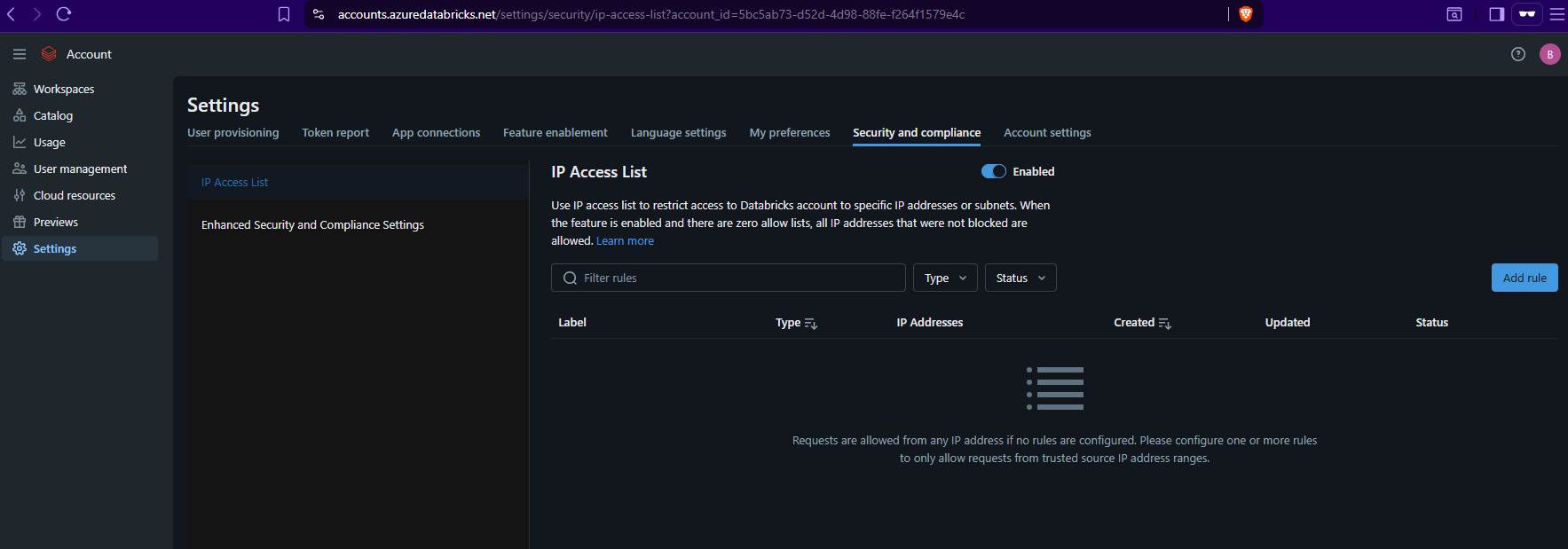 IP restriction from accounts console