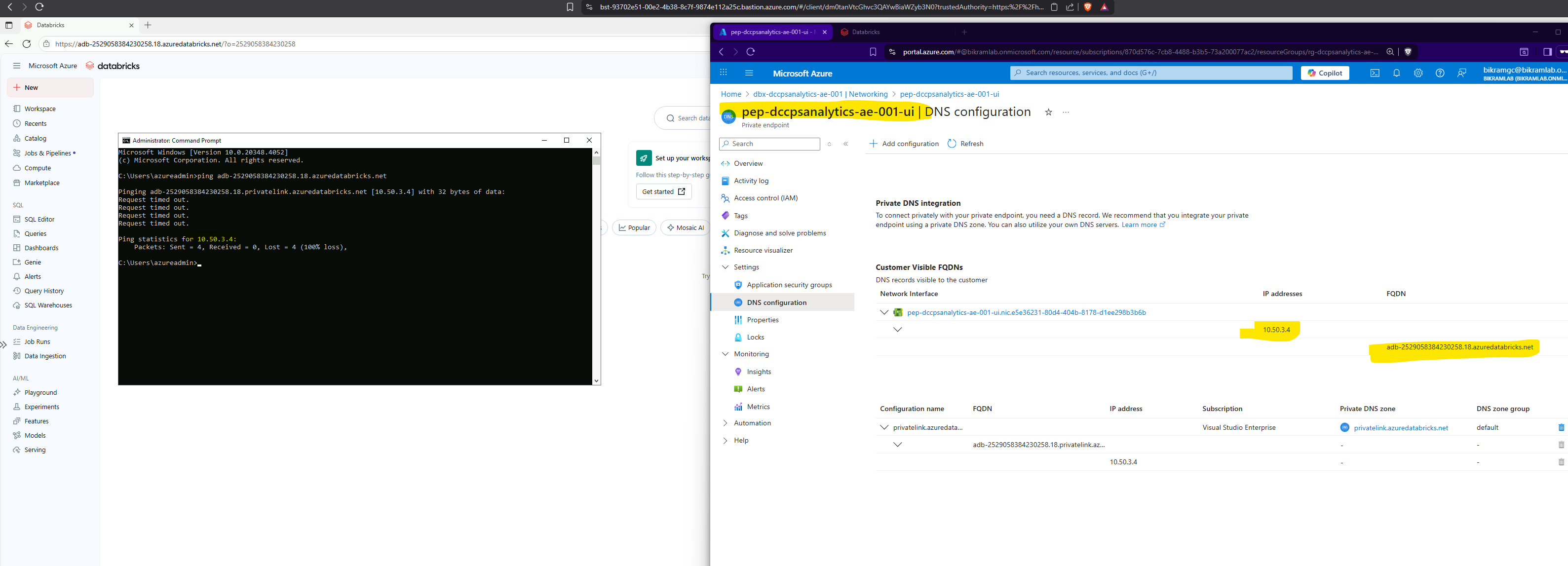 Private endpoint for UI