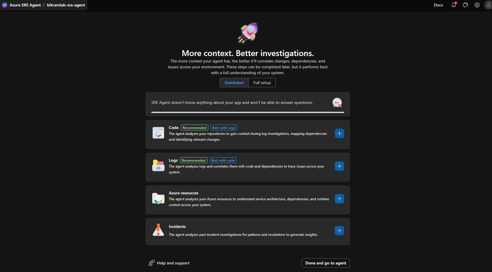 The onboarding screen with all four context sources unconfigured